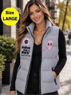 KAROL G 🌸 La Bichota Sleeveless Puffer Vest, Mañana Será Bonito (Women’s Large)
